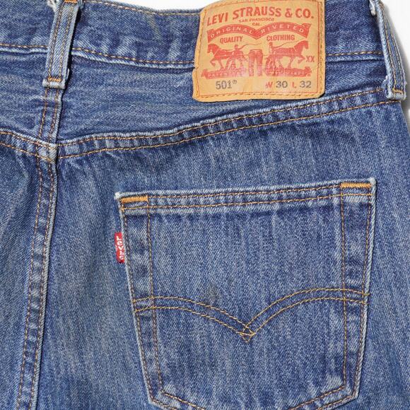 Levi’s Distressed 501 Button Fly Blue Jeans 30x32 100% Cotton - Picture 12 of 16